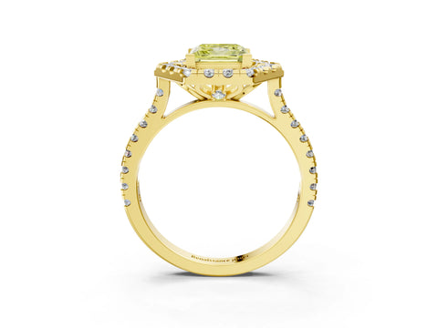 Yellow gold Hexagonal Halo Fancy Yellow Princess Cut Diamond Pavé Band with Four-Prong Setting_3