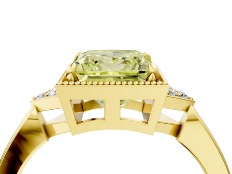Yellow gold Hexagonal Halo Fancy Yellow Princess Cut Diamond Solitaire with Pavé Band and Four-Prong Setting_7