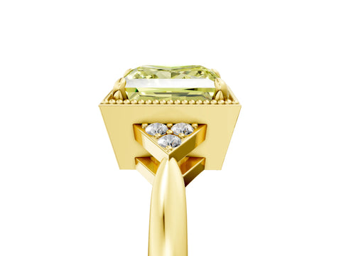 Yellow gold Hexagonal Halo Fancy Yellow Princess Cut Diamond Solitaire with Pavé Band and Four-Prong Setting_8