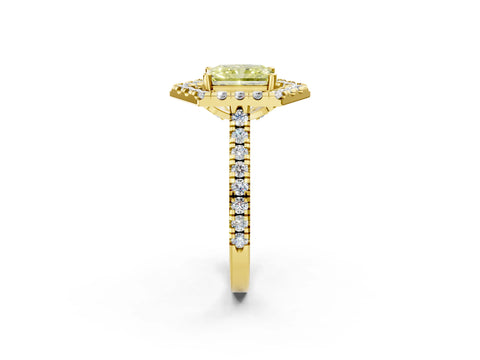 Yellow gold Hexagonal Halo Fancy Yellow Radiant Cut Diamond Pavé Band with Four-Prong Setting_2