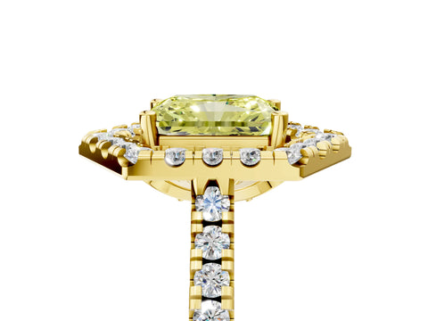 Yellow gold Hexagonal Halo Fancy Yellow Radiant Cut Diamond Pavé Band with Four-Prong Setting_5