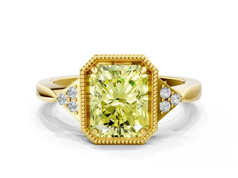 Yellow gold Hexagonal Halo Fancy Yellow Radiant Cut Diamond Solitaire with Pavé Band and Four-Prong Setting_3