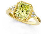 Yellow gold Hexagonal Halo Fancy Yellow Radiant Cut Diamond Solitaire with Pavé Band and Four-Prong Setting_4