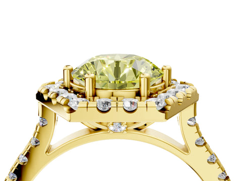 Yellow gold Hexagonal Halo Fancy Yellow Round Cut Diamond Pavé Band with Four-Prong Setting_4