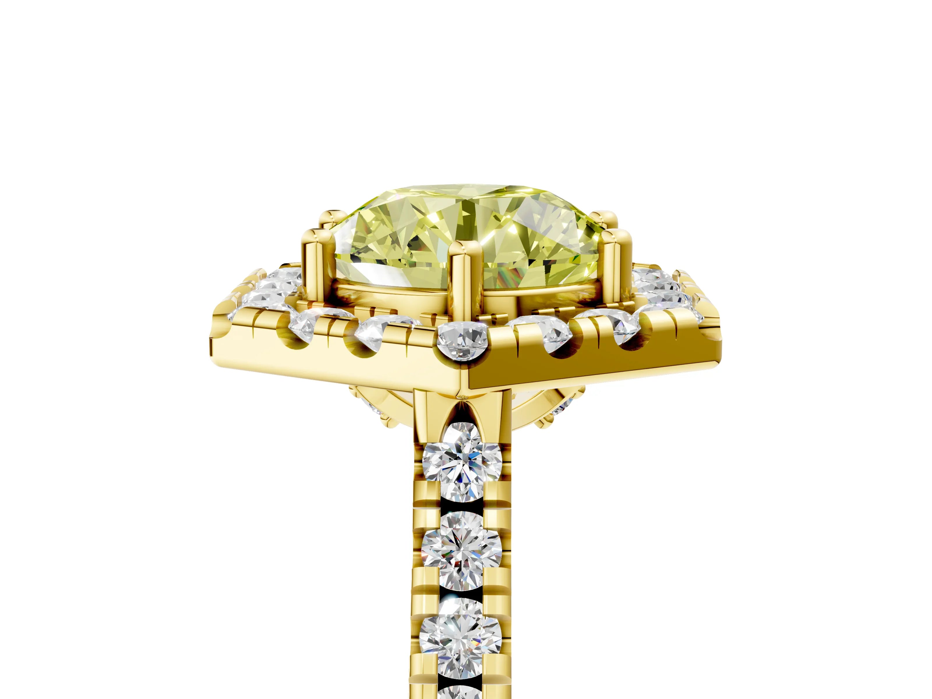 Yellow gold Hexagonal Halo Fancy Yellow Round Cut Diamond Pavé Band with Four-Prong Setting_5