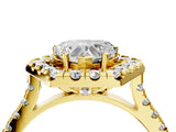 Yellow gold Hexagonal Halo Heart Cut Diamond Pavé Band with Four-Prong Setting_7