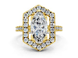 Yellow gold Hexagonal Halo Marquise Cut Diamond Pavé Band with Four-Prong Setting_3
