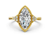 Yellow gold Hexagonal Halo Marquise Cut Diamond Solitaire with Pavé Band and Four-Prong Setting_3