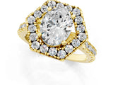 Yellow gold Hexagonal Halo Oval Cut Diamond Pavé Band with Four-Prong Setting_4
