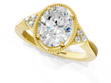 Yellow gold Hexagonal Halo Oval Cut Diamond Solitaire with Pavé Band and Four-Prong Setting_4