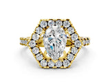 Yellow gold Hexagonal Halo Pear Cut Diamond Pavé Band with Four-Prong Setting_3