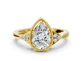 Yellow gold Hexagonal Halo Pear Cut Diamond Solitaire with Pavé Band and Four-Prong Setting_3