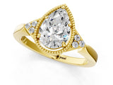 Yellow gold Hexagonal Halo Pear Cut Diamond Solitaire with Pavé Band and Four-Prong Setting_4