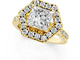 Yellow gold Hexagonal Halo Princess Cut Diamond Pavé Band with Four-Prong Setting_4