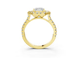 Yellow gold Hexagonal Halo Princess Cut Diamond Pavé Band with Four-Prong Setting_6