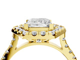 Yellow gold Hexagonal Halo Princess Cut Diamond Pavé Band with Four-Prong Setting_7