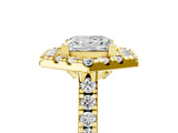Yellow gold Hexagonal Halo Princess Cut Diamond Pavé Band with Four-Prong Setting_8