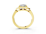Yellow gold Hexagonal Halo Princess Cut Diamond Solitaire with Pavé Band and Four-Prong Setting_6