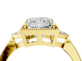 Yellow gold Hexagonal Halo Princess Cut Diamond Solitaire with Pavé Band and Four-Prong Setting_7