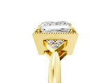 Yellow gold Hexagonal Halo Princess Cut Diamond Solitaire with Pavé Band and Four-Prong Setting_8