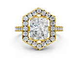 Yellow gold Hexagonal Halo Radiant Cut Diamond Pavé Band with Four-Prong Setting_3