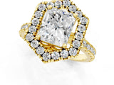 Yellow gold Hexagonal Halo Radiant Cut Diamond Pavé Band with Four-Prong Setting_4
