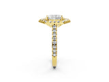 Yellow gold Hexagonal Halo Radiant Cut Diamond Pavé Band with Four-Prong Setting_5