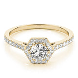 Yellow gold Hexagonal Halo Round Diamond Pavé Band with Four-Prong Setting 1