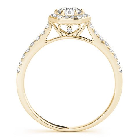 Yellow gold Hexagonal Halo Round Diamond Pavé Band with Four-Prong Setting 2