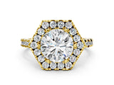 Yellow gold Hexagonal Halo Round Diamond Pavé Band with Four-Prong Setting_11