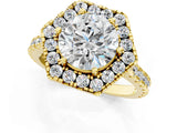 Yellow gold Hexagonal Halo Round Diamond Pavé Band with Four-Prong Setting_12