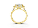 Yellow gold Hexagonal Halo Round Diamond Pavé Band with Four-Prong Setting_14