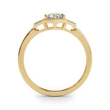 Yellow gold Hexagonal Halo Round Diamond Solitaire with Pavé Band and Four-Prong Setting 2