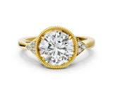 Yellow gold Hexagonal Halo Round Diamond Solitaire with Pavé Band and Four-Prong Setting_10