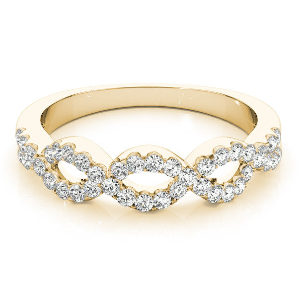 Yellow gold Infinity Diamond Pavé Round Stone Twist Band with Prong Setting 1