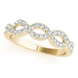 Yellow gold Infinity Diamond Pavé Round Stone Twist Band with Prong Setting