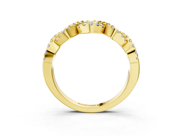 Yellow gold Infinity Diamond Pavé Round Stone Twist Band with Prong Setting