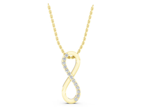 Yellow gold Infinity Pendant with Round Brilliant Diamonds in Pavé Setting