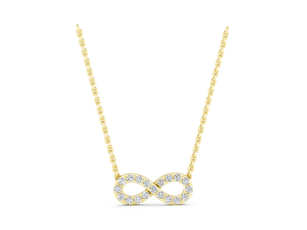 Yellow gold Infinity Pendant with Round Cut Diamonds in Pavé Setting
