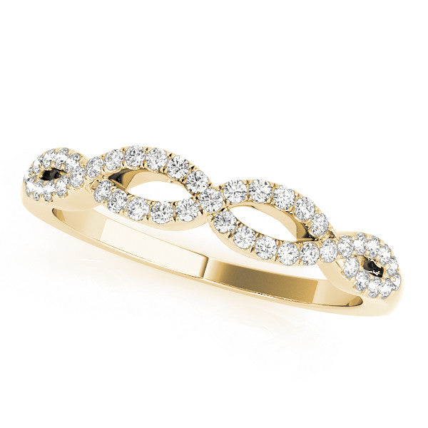Yellow gold Infinity Twist Diamond Pavé Band with Round Stones and Prong Setting
