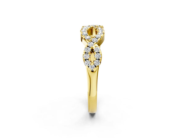 Yellow gold Infinity Twist Diamond Pavé Band with Round Stones and Prong Setting