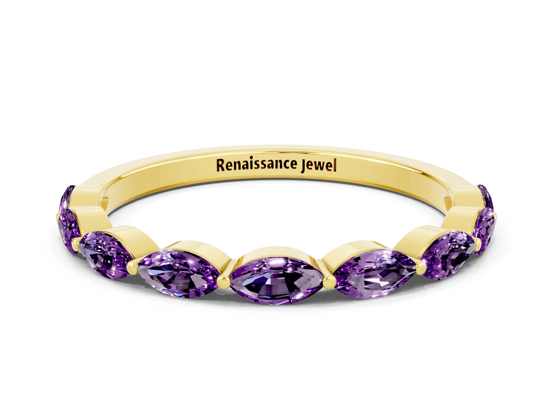 Yellow gold Marquise Amethyst Prong Set Half-Eternity Band_6
