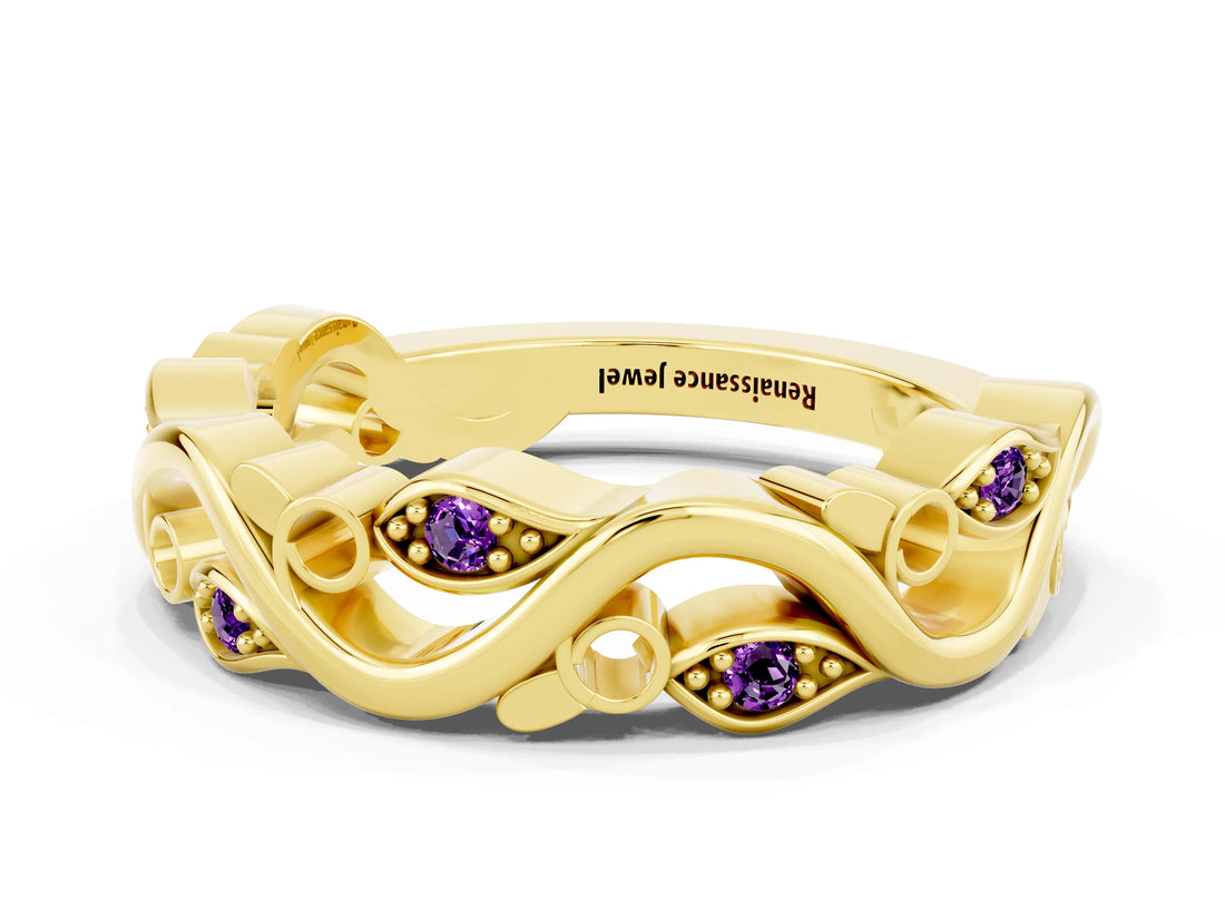 Yellow gold Marquise Amethyst Vine Eternity Band with Bezel Setting_6