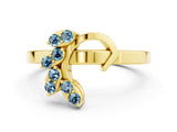 Yellow gold Marquise Aquamarine Cluster Bypass Ring with Prong Setting_6