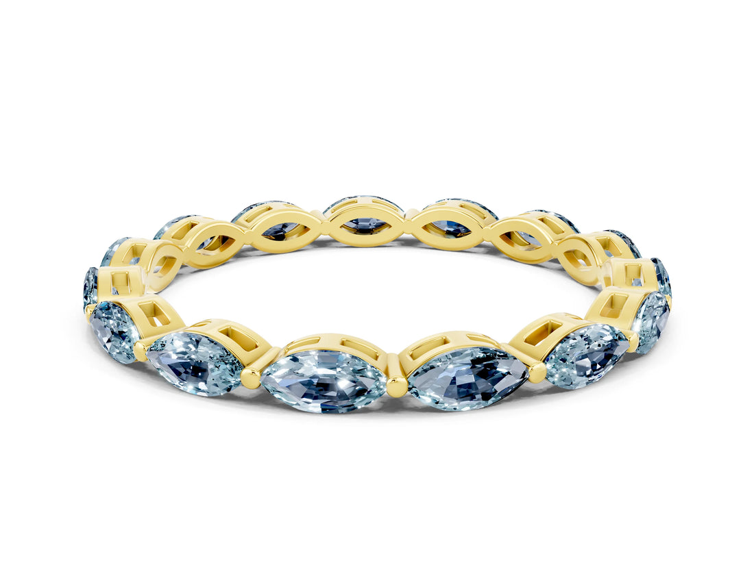 Yellow gold Marquise Aquamarine Eternity Band with U-Prong Setting_12