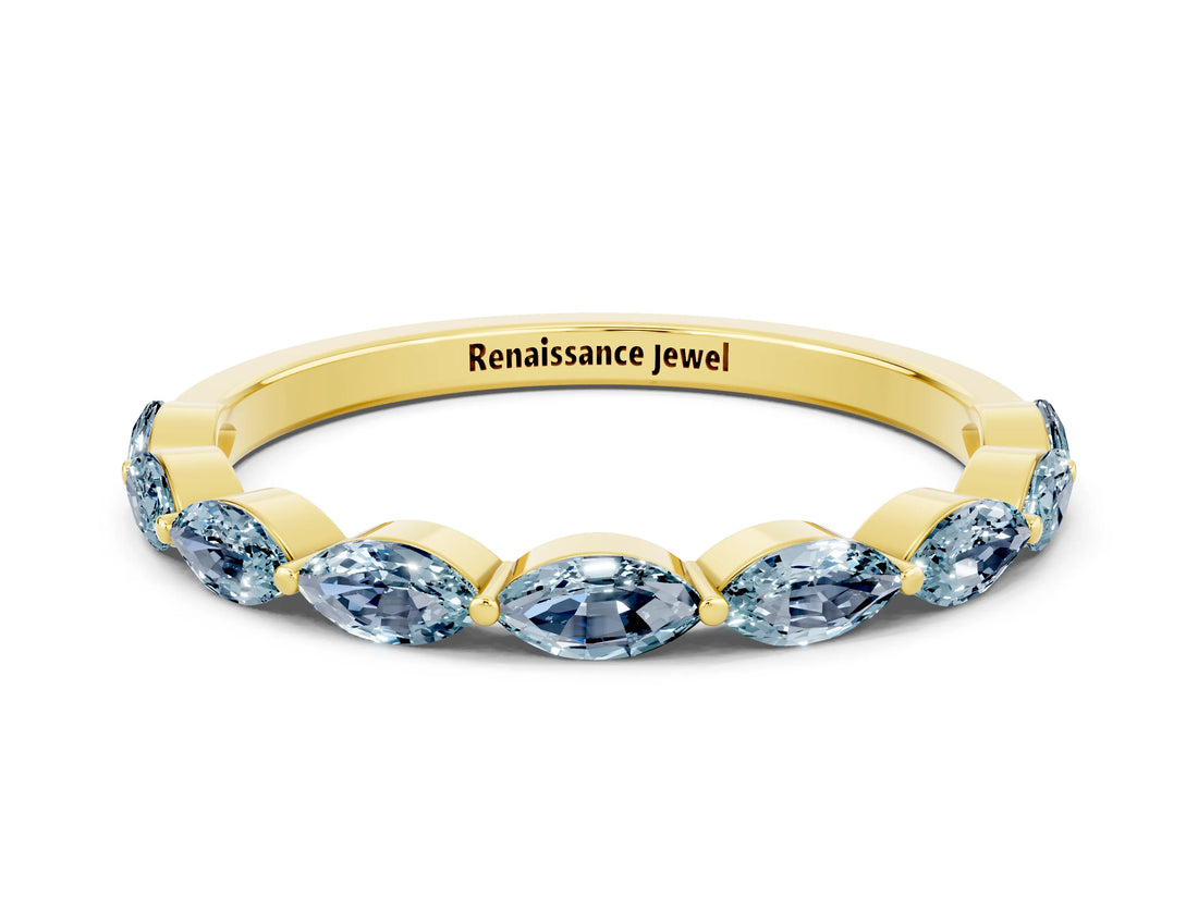 Yellow gold Marquise Aquamarine Prong Set Half-Eternity Band_6