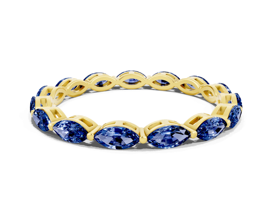 Yellow gold Marquise Blue Sapphire Eternity Band with U-Prong Setting_12