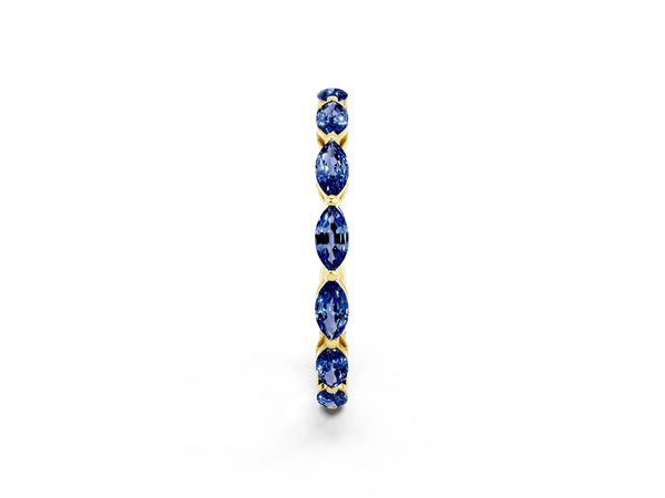 Yellow Gold Marquise Lab-Grown Blue Sapphire Shared Prong Full Eternity Wedding Band