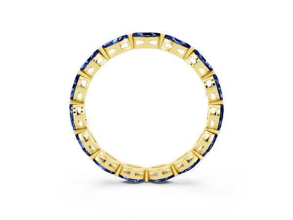 Yellow Gold Marquise Lab-Grown Blue Sapphire Shared Prong Full Eternity Wedding Band