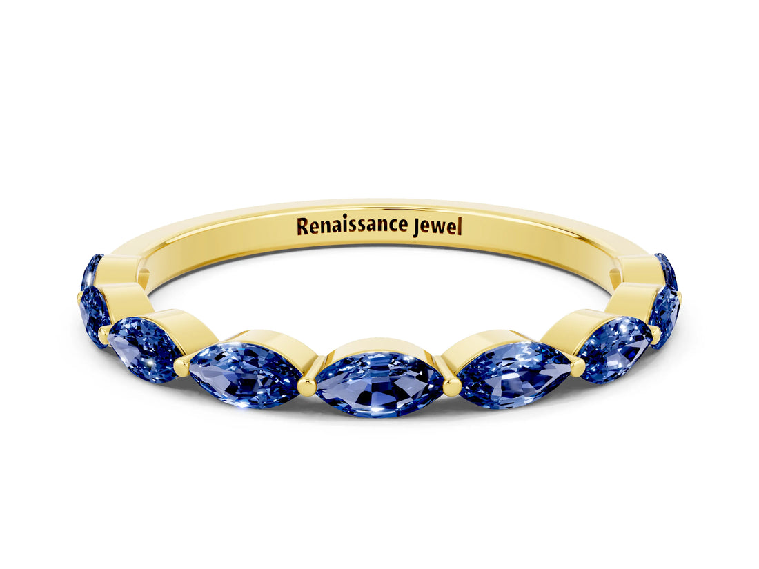 Yellow gold Marquise Blue Sapphire Prong Set Half-Eternity Band_6